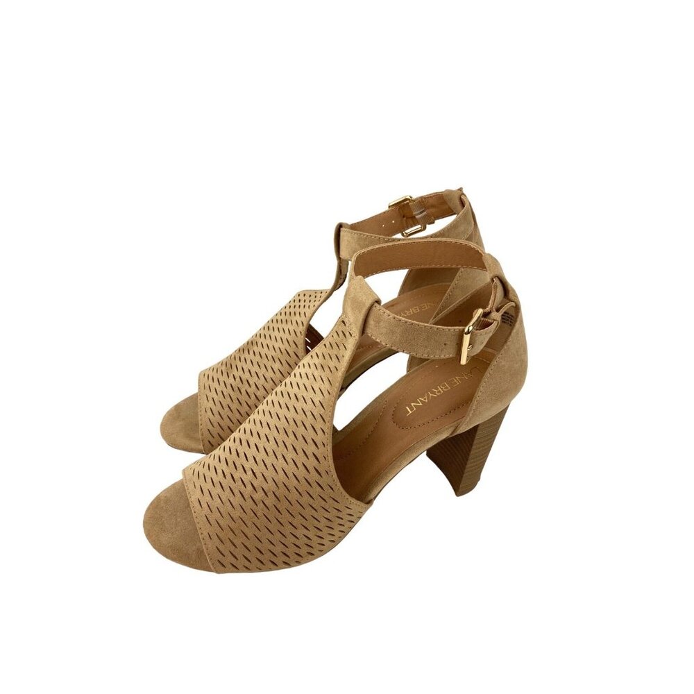 -New Lane Bryant Palamino Tan Peep Toe Booties Womens 9W Laser Cut Ankle Strap
